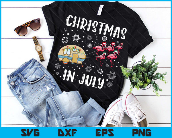 Christmas In July Flamingo Trailer Summer Xmas Camp Camper SVG PNG Digital Printable Files