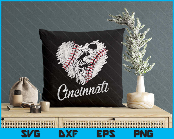Cincinnati Baseball Heart Distressed Vintage Baseball Fans SVG PNG Digital Printable Files
