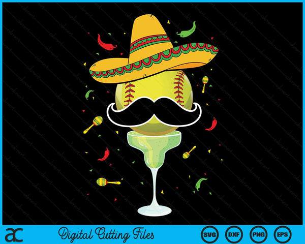Cinco De Mayo Softball With Sombrero And Margarita SVG PNG Digital Cutting Files