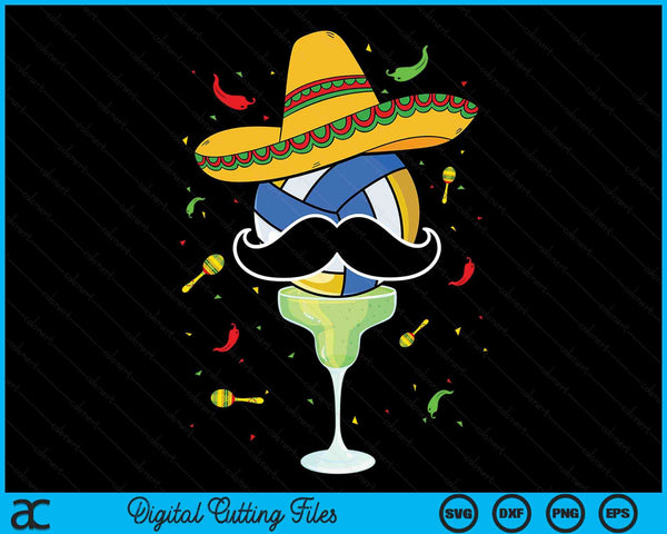Cinco De Mayo Volleyball  With Sombrero And Margarita SVG PNG Digital Cutting Files