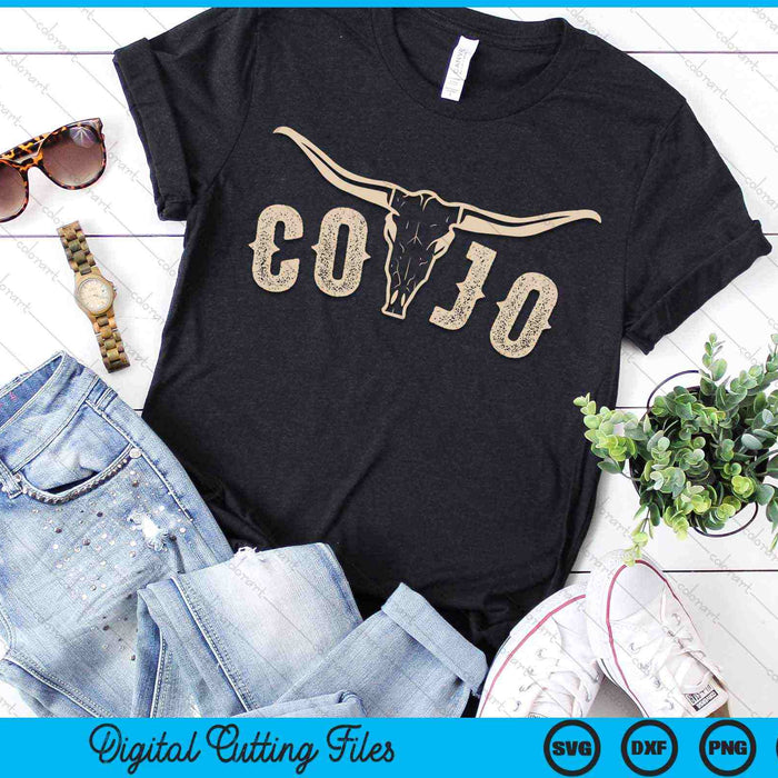 Cojo Bull Skull Music Country 70s Cowboys Retro SVG PNG Digital Cutting Files