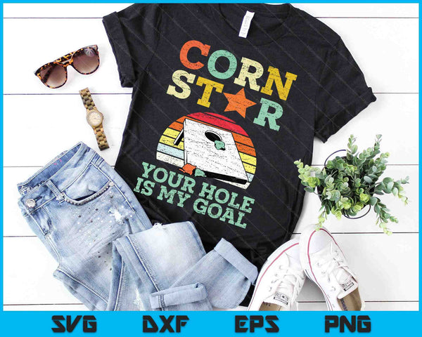 Corn Star Tu agujero es mi objetivo Vintage Cornhole SVG PNG Archivos de corte digital