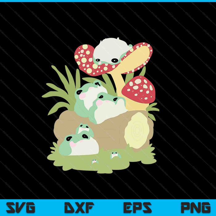 Cottagecore Aesthetic Frog Lying on Mushroom SVG PNG Digital Cutting Files