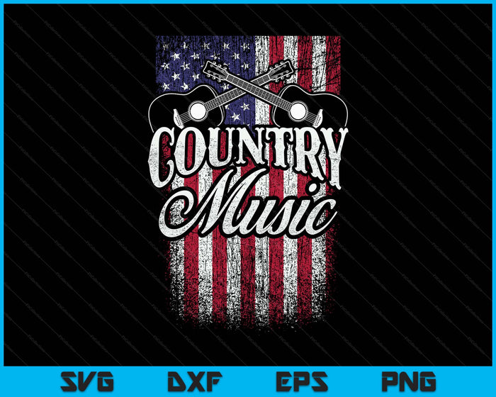 Country Music Guitar & American Flag Western SVG PNG Digital Printable Files Country Music Guitar & American Flag Western SVG PNG Digital Printable Files