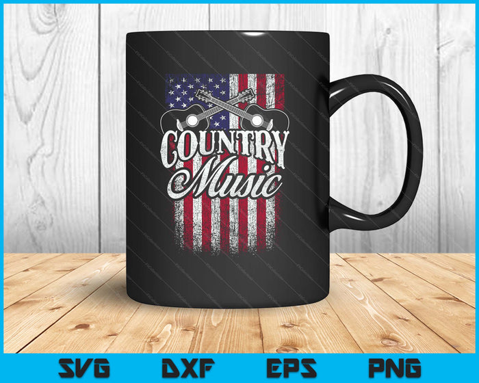 Country Music Guitar & American Flag Western SVG PNG Digital Printable Files Country Music Guitar & American Flag Western SVG PNG Digital Printable Files