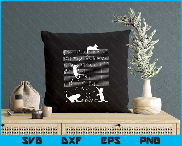 Cute Cat Kitty Playing Music Clef Piano Musician Art SVG PNG Digital Printable Files