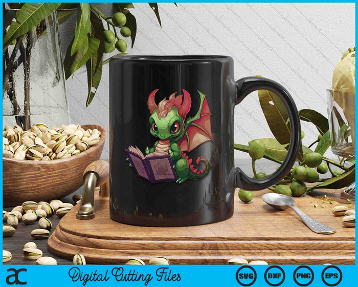 Cute Dragon Reading Book SVG PNG Digital Cutting Files Cute Dragon Reading Book SVG PNG Digital Cutting Files
