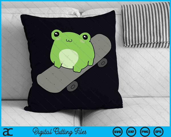 Cute Frog On Skateboard Kawaii Aesthetic Frog SVG PNG Digital Cutting Files
