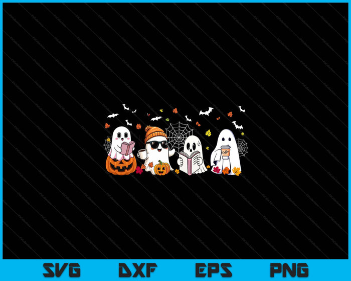 Cute Ghost Drinking Coffee Halloween Fall Ghost Book Reading SVG PNG Digital Cutting File Cute Ghost Drinking Coffee Halloween Fall Ghost Book Reading SVG PNG Digital Cutting File