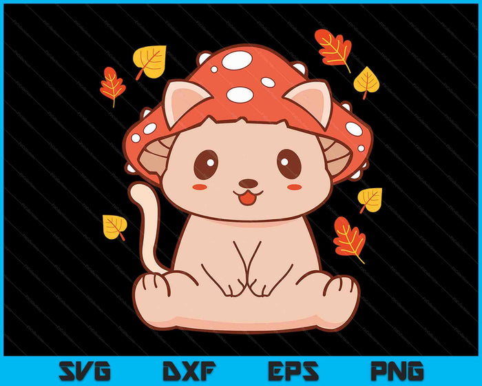 Cute Kawaii Toadstool Cat Aesthetic Mushroom Kitten SVG PNG Digital Cutting Files