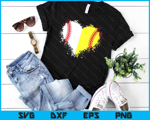Cute Outlined Baseball Softball Heart Love SVG PNG Digital Printable Files