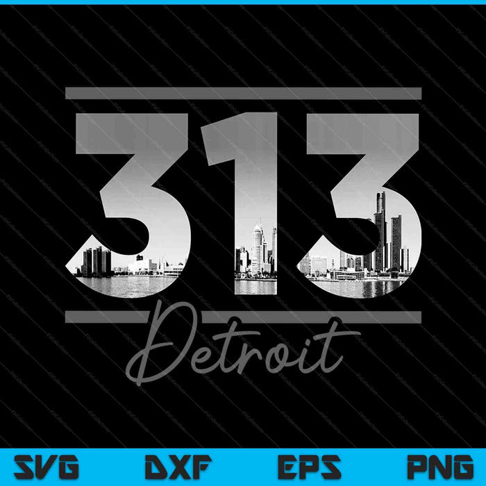 Detroit 313 Area Code Skyline Michigan Vintage SVG PNG Cutting Printable Files