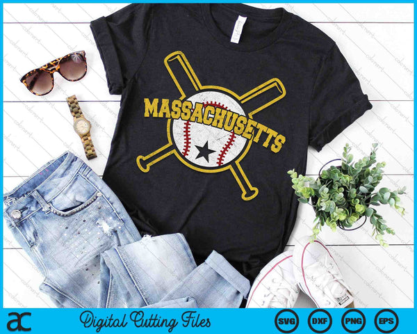 Distressed Retro Massachusetts Baseball Vintage SVG PNG Digital Cutting Files