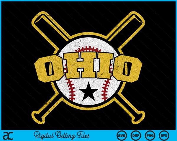 Distressed Retro Ohio Baseball SD Vintage SVG PNG Digital Cutting Files