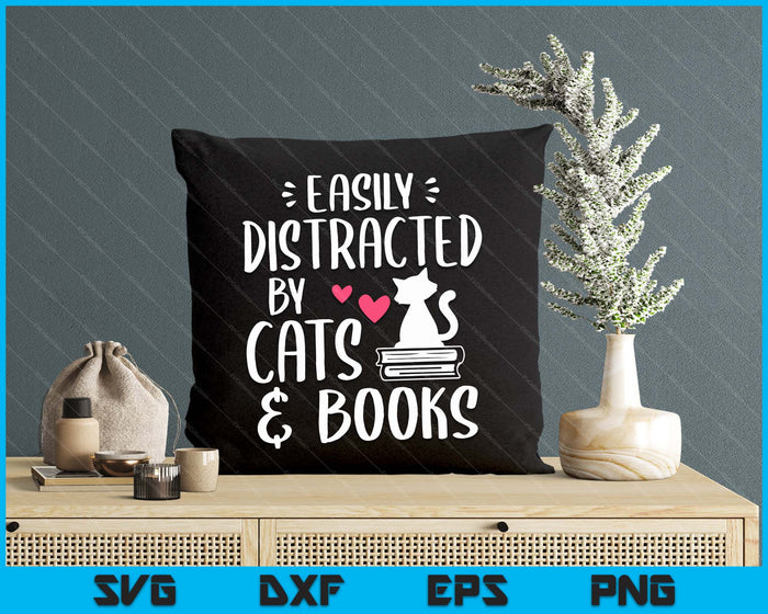 Easily Distracted By Cats And Books Cat & Book Lover Sleeve SVG PNG Digital Cutting Files Easily Distracted By Cats And Books Cat & Book Lover Sleeve SVG PNG Digital Cutting Files