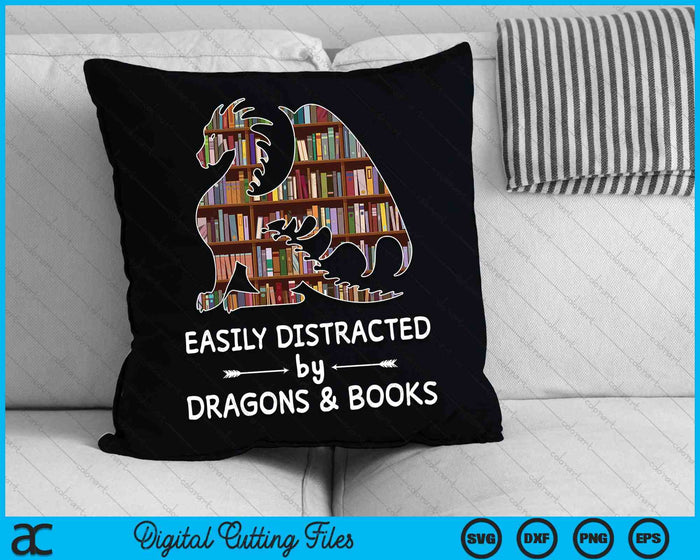 Se distrae fácilmente con dragones y libros SVG PNG cortando archivos imprimibles Se distrae fácilmente con dragones y libros SVG PNG cortando archivos imprimibles