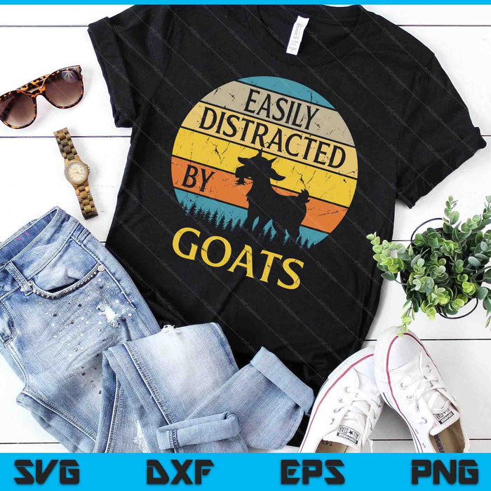 Easily Distracted By Goats Retro Vintage Goat Lover SVG PNG Digital Cutting Files