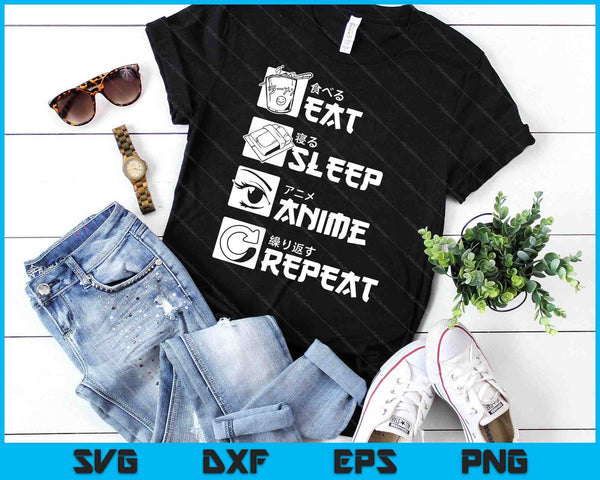 Eat Sleep Anime Repeat Manga Shirts Men Women SVG PNG Digital Cutting Files