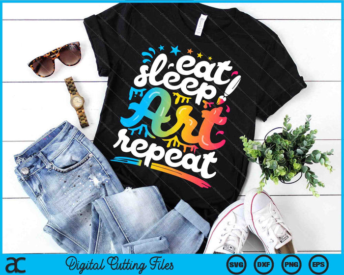 Eat Sleep Art Repetir artista divertido regalo creativo SVG PNG archivos de corte digital Eat Sleep Art Repetir artista divertido regalo creativo SVG PNG archivos de corte digital