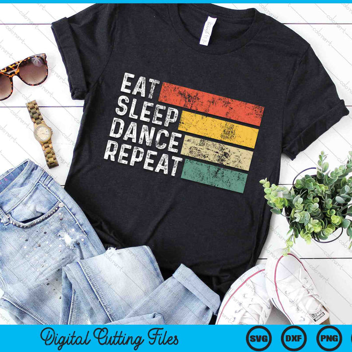 Eet slaapdans herhaal grappige retro dansen SVG PNG digitale snijbestanden Eet slaapdans herhaal grappige retro dansen SVG PNG digitale snijbestanden