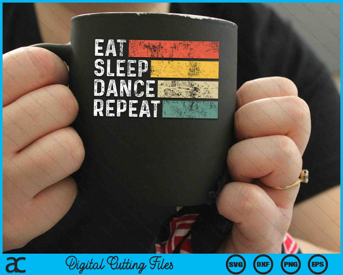Eet slaapdans herhaal grappige retro dansen SVG PNG digitale snijbestanden Eet slaapdans herhaal grappige retro dansen SVG PNG digitale snijbestanden