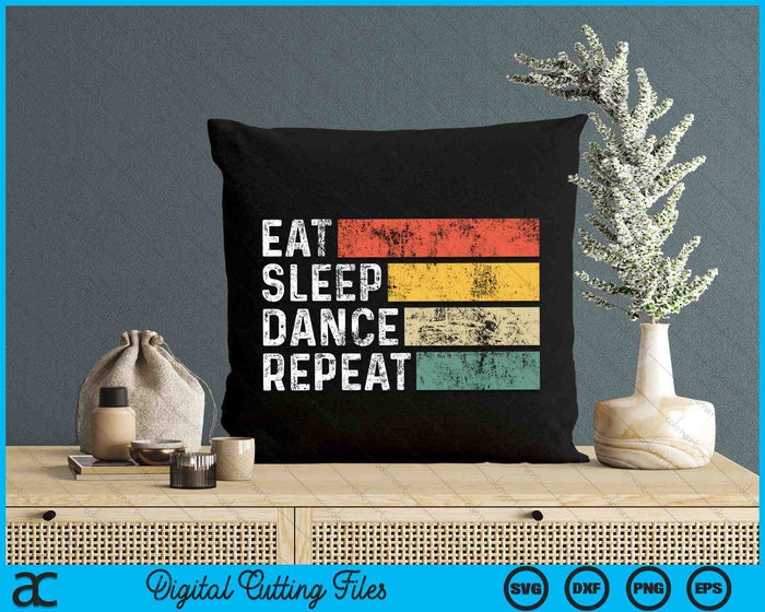 Eet slaapdans herhaal grappige retro dansen SVG PNG digitale snijbestanden Eet slaapdans herhaal grappige retro dansen SVG PNG digitale snijbestanden