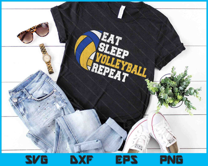 Eet slaapvolleybal Herhaal SVG PNG digitale snijbestanden Eet slaapvolleybal Herhaal SVG PNG digitale snijbestanden