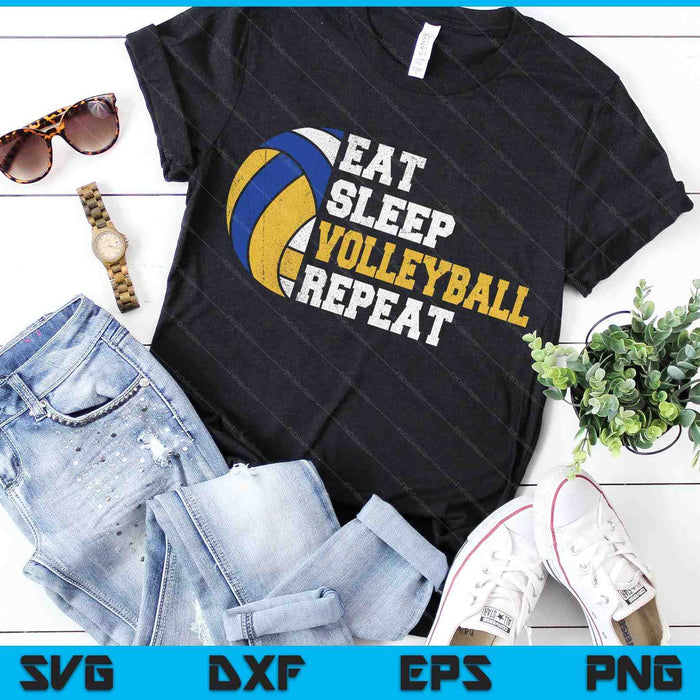 Eet slaapvolleybal Herhaal SVG PNG digitale snijbestanden Eet slaapvolleybal Herhaal SVG PNG digitale snijbestanden