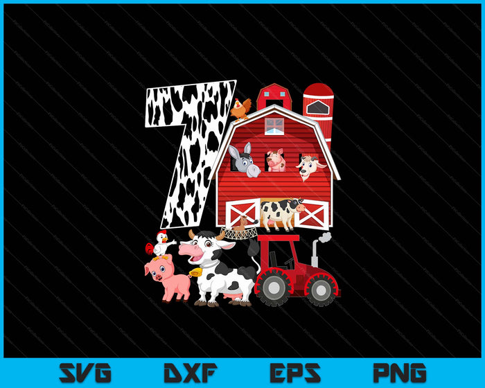 Farm Barnyard Theme Pig Cow Horse 7th Birthday 7 Yrs Old SVG PNG Digital Printable Files Farm Barnyard Theme Pig Cow Horse 7th Birthday 7 Yrs Old SVG PNG Digital Printable Files