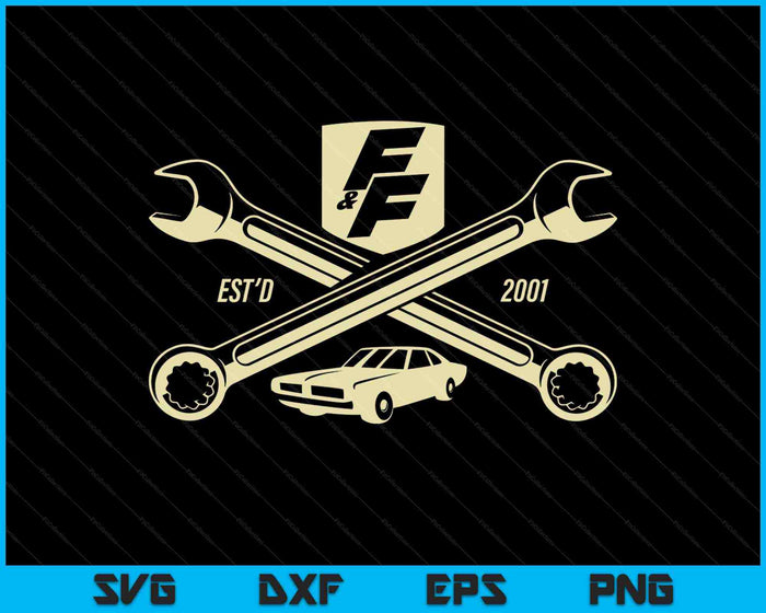 Fast & Furious EST'D 2001 gekruiste moersleutel SVG PNG snijden afdrukbare bestanden Fast & Furious EST'D 2001 gekruiste moersleutel SVG PNG snijden afdrukbare bestanden