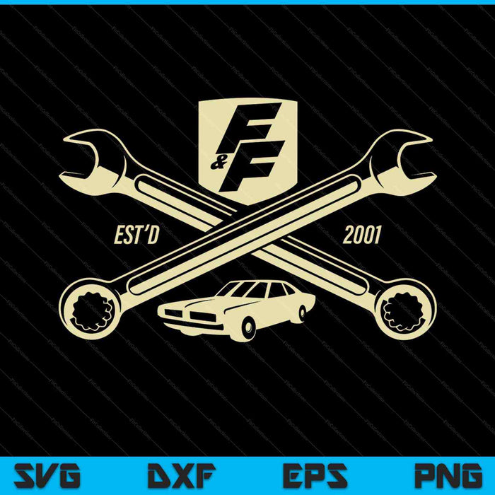 Fast & Furious EST'D 2001 gekruiste moersleutel SVG PNG snijden afdrukbare bestanden Fast & Furious EST'D 2001 gekruiste moersleutel SVG PNG snijden afdrukbare bestanden