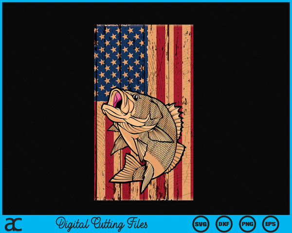 Fishing Wooden US American Flag Bass Fish Fisherman SVG PNG Digital Cutting Files