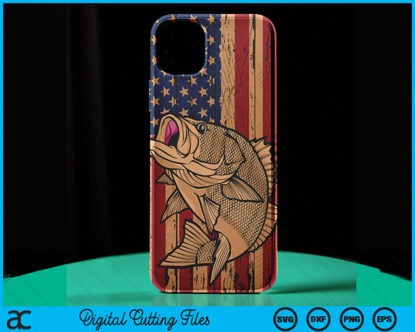 Fishing Wooden US American Flag Bass Fish Fisherman SVG PNG Digital Cutting Files