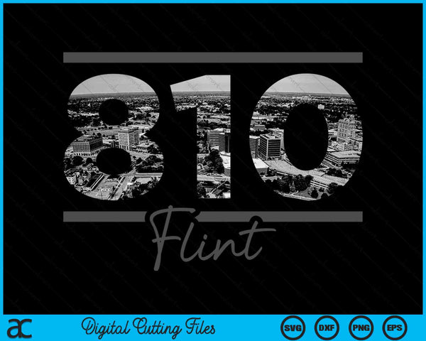 Flint 810 Area Code Skyline Michigan Vintage SVG PNG Digital Cutting Files