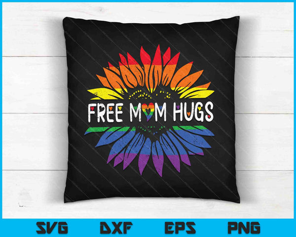 Free Mom Hugs Gay Pride LGBT Daisy Rainbow Flower Hippie SVG PNG Cutting Printable Files