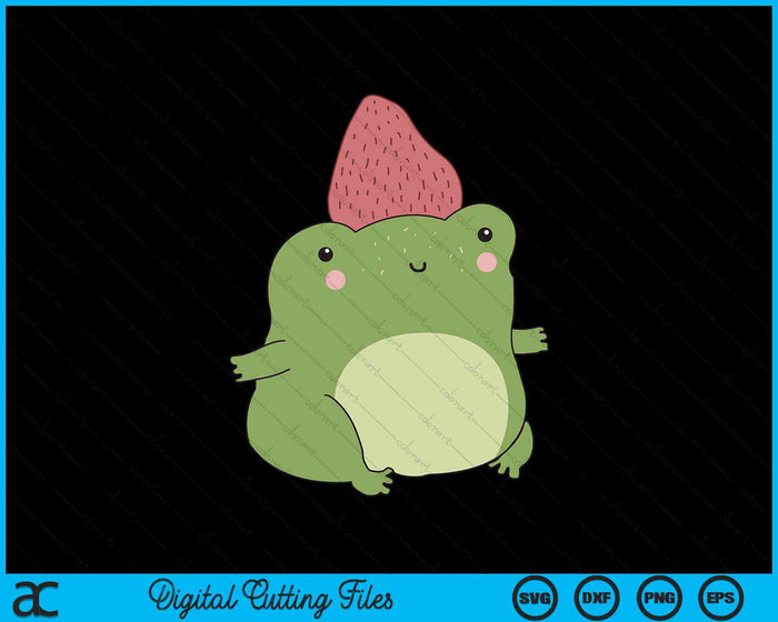 Frog with Strawberry Hat Kawaii Cottagecore Aesthetic SVG PNG Digital Cutting Files