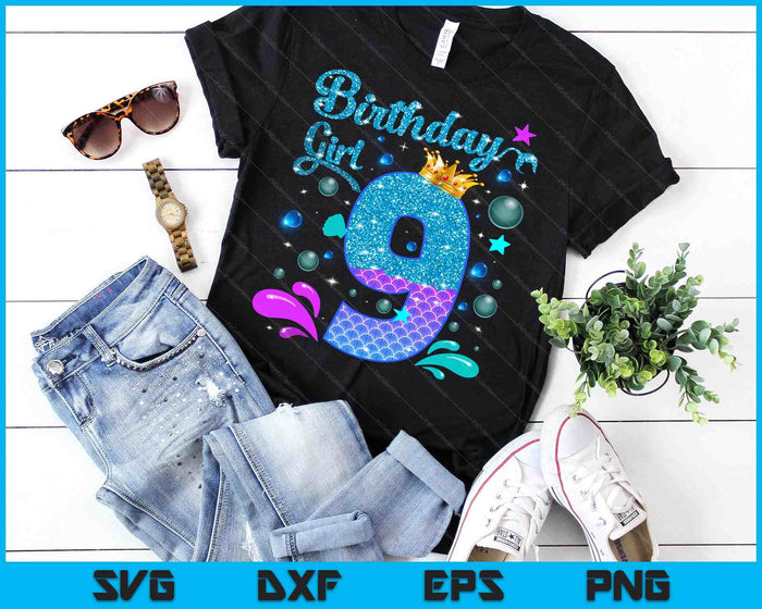 Birthday Girl 9 Years Old It's My 9th Bday Mermaid SVG PNG Digital Cutting Files Birthday Girl 9 Years Old It's My 9th Bday Mermaid SVG PNG Digital Cutting Files