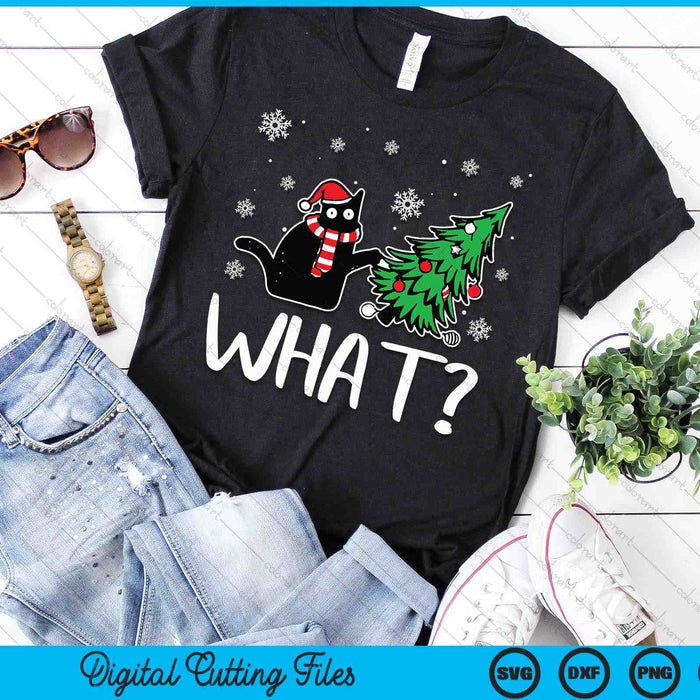 Funny Black Cat Gift Pushing Christmas Tree Over Cat What SVG PNG Digital Printable Files Funny Black Cat Gift Pushing Christmas Tree Over Cat What SVG PNG Digital Printable Files