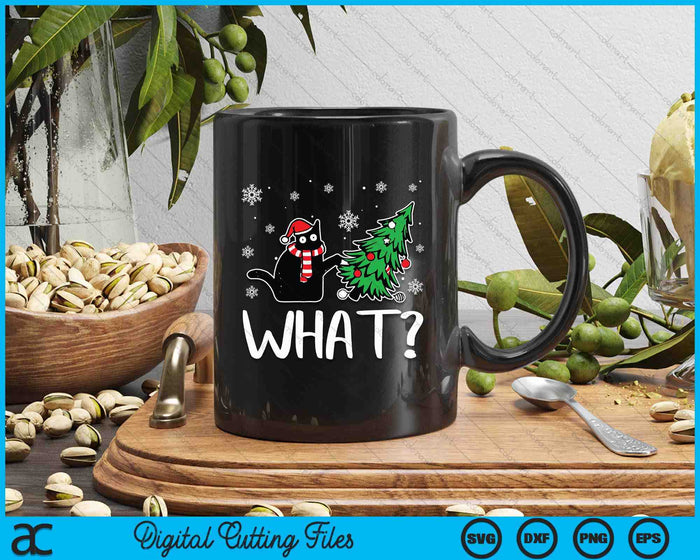 Funny Black Cat Gift Pushing Christmas Tree Over Cat What SVG PNG Digital Printable Files Funny Black Cat Gift Pushing Christmas Tree Over Cat What SVG PNG Digital Printable Files