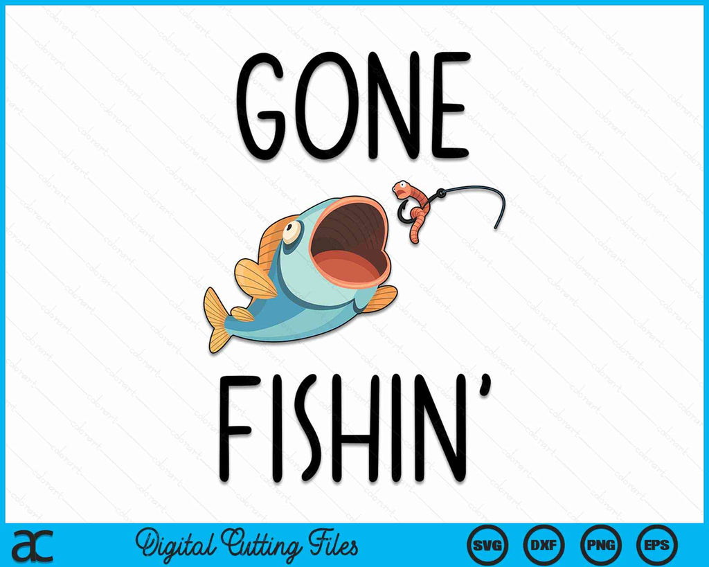 Funny Gone Fishing SVG PNG Digital Cutting File, image size:1024x819
