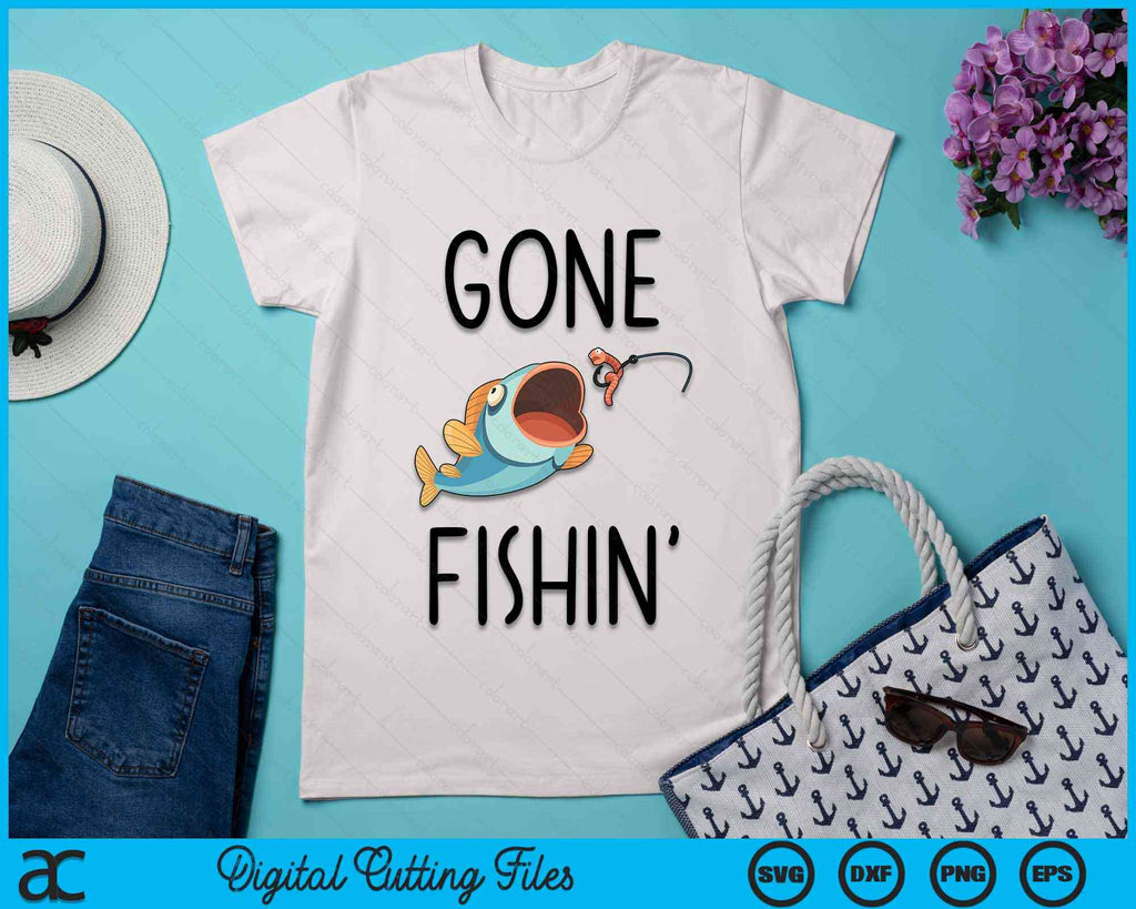 Funny Gone Fishing SVG PNG Digital Cutting File, image size:1024x819