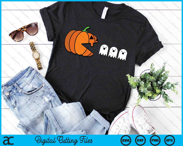 Calabaza de Halloween comiendo fantasmas juegos SVG PNG archivos de corte digital Calabaza de Halloween comiendo fantasmas juegos SVG PNG archivos de corte digital