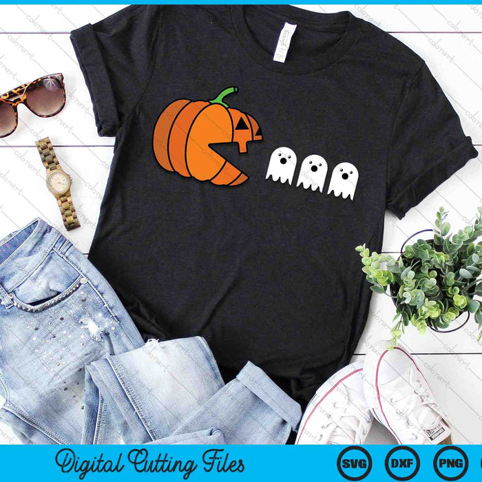 Calabaza de Halloween comiendo fantasmas juegos SVG PNG archivos de corte digital Calabaza de Halloween comiendo fantasmas juegos SVG PNG archivos de corte digital