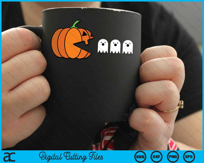 Calabaza de Halloween comiendo fantasmas juegos SVG PNG archivos de corte digital Calabaza de Halloween comiendo fantasmas juegos SVG PNG archivos de corte digital