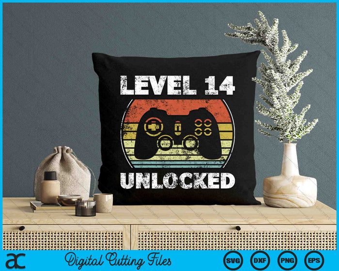 Video Gamer 14th Birthday Level 14 Unlocked SVG PNG Cutting Printable Files