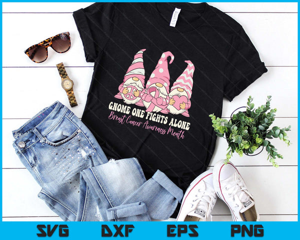 Gnome One Fights Alone Breast Cancer Awareness Month SVG PNG Digital Printable Files