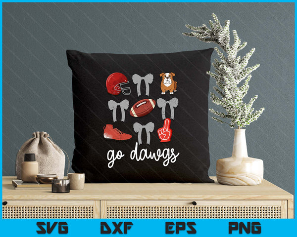 Go Dawgs Football Game Day Coquette Bulldog Bow SVG PNG Digital Printable Files
