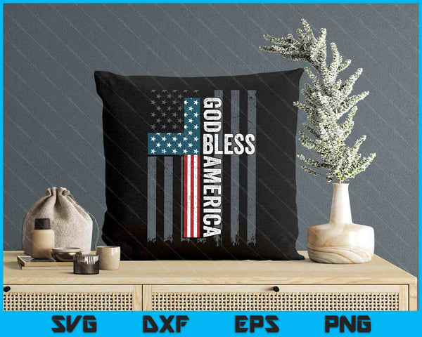 God Bless America Patriotic Christian Cross Usa Flag SVG PNG Digital Printable Files