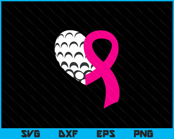Golf Pink Ribbon Heart Cool Breast Cancer Awareness Gifts SVG PNG Cutting Printable Files