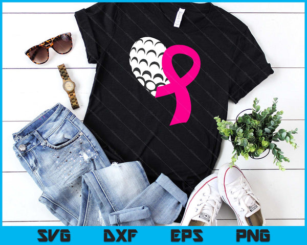 Golf Pink Ribbon Heart Cool Breast Cancer Awareness Gifts SVG PNG Cutting Printable Files